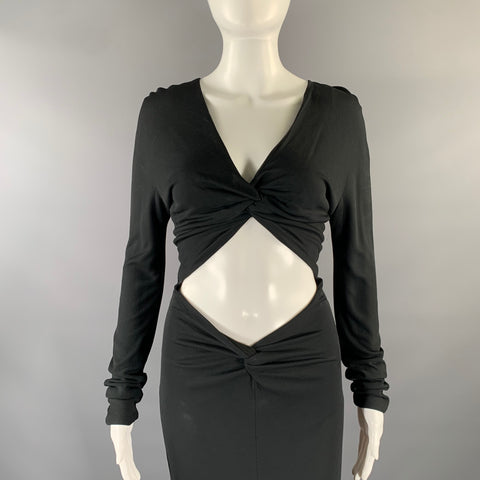 GUCCI Size 6 Black Long Sleeve Long Gown