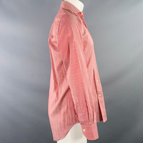 ETRO Size 38 Red White Stripe Cotton Spread Collar Long Sleeve Shirt