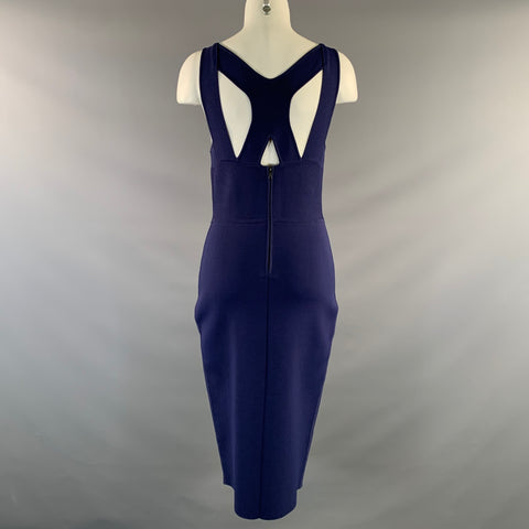 NARCISO RODRIGUEZ Size 6 Navy Viscose Blend 127512 V Neck Midi Dress