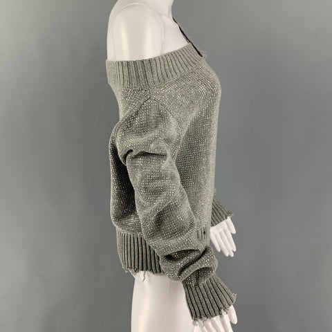 R t A Size S Silver Grey Cotton Studded Off-Shoulder Pullover