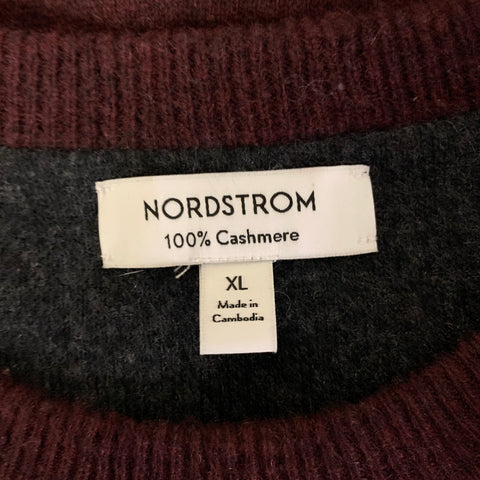 NORDSTROM Size XL Burgundy Knitted Cashmere Crew-Neck Sweater