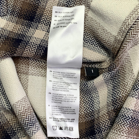 JOHN ELLIOTT Size S Beige Blue Brown Plaid Cotton One Pocket Long Sleeve Shirt