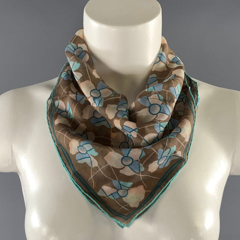 MARC JACOBS Brown Blue Floral Cotton Silk Scarf