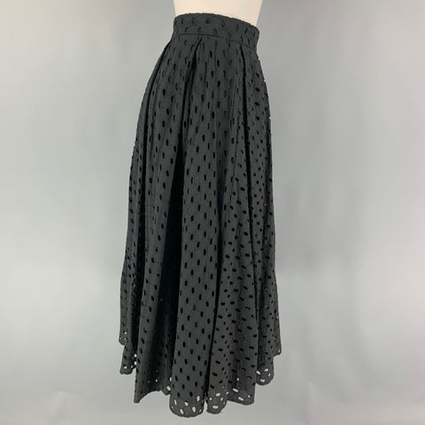 MOSCHINO Size 8 Black Cotton Eyelet A-Line Skirt