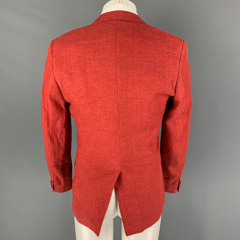 BRUCE FIELD Size 40 Red Herringbone Linen Single Breasted Sport Coat