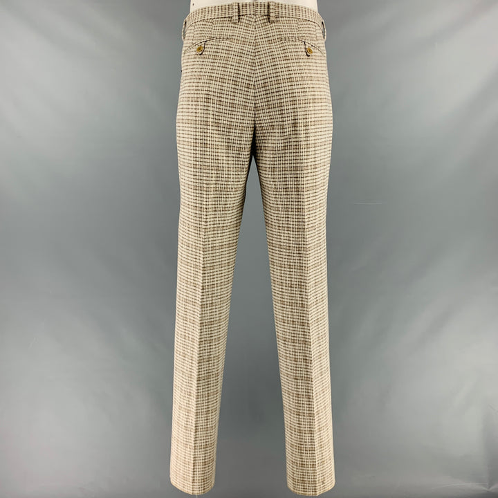 ETRO Size 38 Grey Taupe Houndstooth Cotton Wool Flat Front Dress Pants