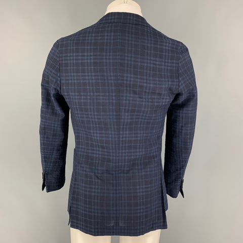 FUGATO for SHIPS Abrigo deportivo de lana de lino a cuadros azul marino talla 36