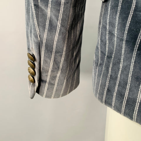 D&G by DOLCE & GABBANA Size 40 Navy Grey Stripe Velvet Sport Coat