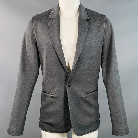 LANVIN Size M Grey Silk Cotton Blend Snaps Notch Lapel Jacket