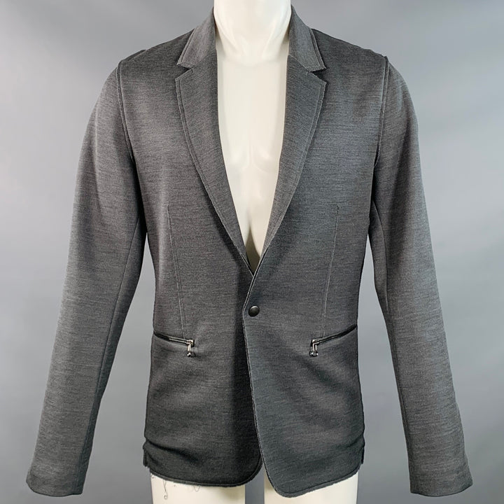 LANVIN Size M Grey Silk Cotton Blend Snaps Notch Lapel Jacket
