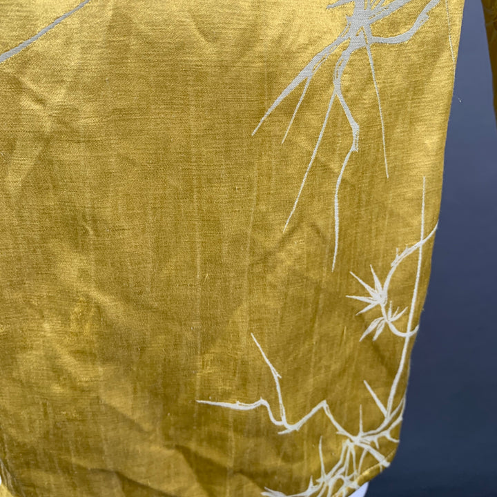 HAIDER ACKERMANN Size S Gold White Jacquard Linen Silk Layered Long Sleeve Shirt