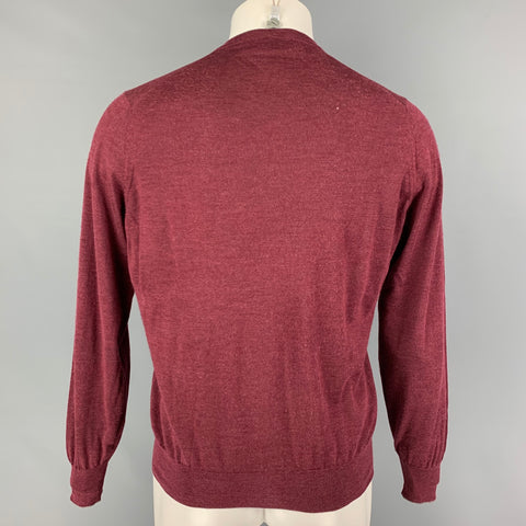 BRUNELLO CUCINELLI Size S Burgundy Cashmere Silk V-Neck Sweater