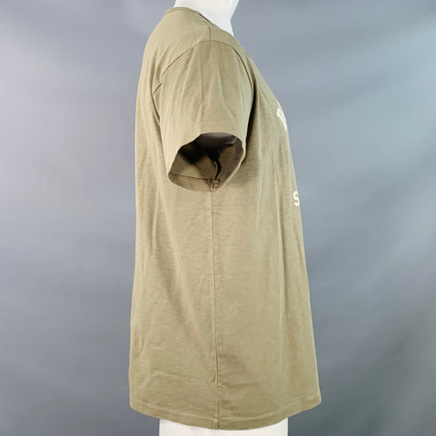 RRL by RALPH LAUREN Size XL Olive Green Logo Print Cotton Crew Neck T-shirt