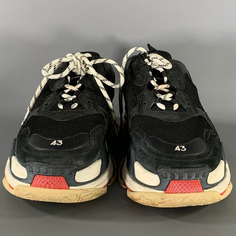 BALENCIAGA Size 10 Black White Triple S Mesh Lace Up Sneakers
