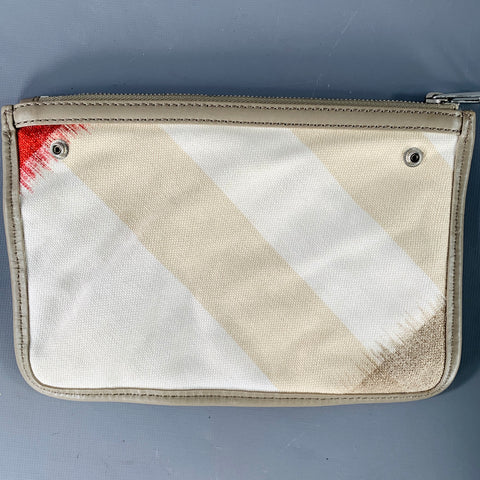 BURBERRY Beige Red Plaid Canvas Tote Handbag
