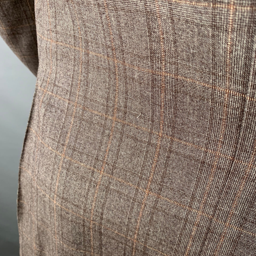 CANALI Size 42 Regular Brown Tan Plaid Wool Notch Lapel Sport Coat