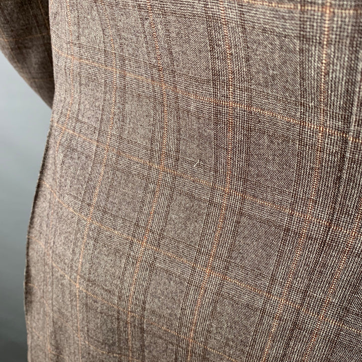 CANALI Size 42 Regular Brown Tan Plaid Wool Notch Lapel Sport Coat