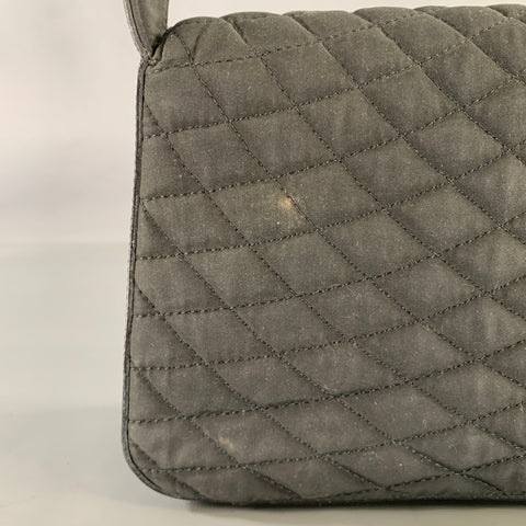 BALLY Black Silver Quilted Leather Fabric Shoulder Bag Handbag