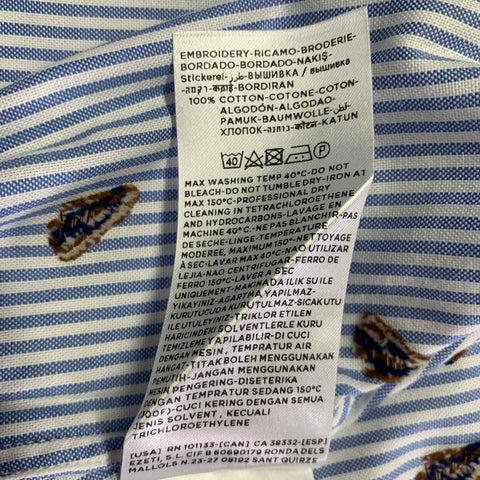 ZEGNA Size XL Blue White Stripe Cotton One Pocket Long Sleeve Shirt