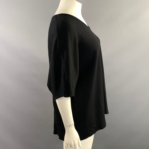 EILEEN FISHER Size XL Black Tencel blend Ribbed V Neck Casual Top