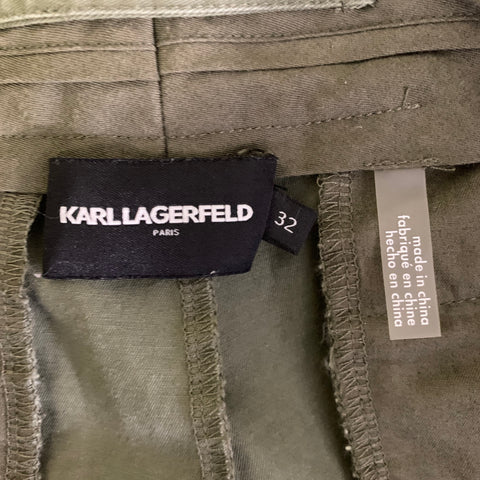 KARL LAGERFELD Size 32 Green Olive Solid Cotton / Elastane Zip Fly Casual Pants