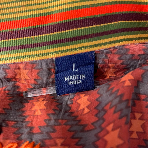 ROBERT GRAHAM Size L Orange Multi-Color Stripe Cotton Blend Long Sleeve Shirt