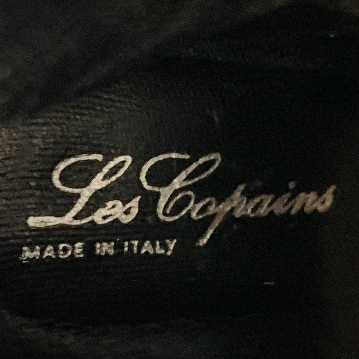 LES COPAINS Size 7 Black Silver Leather Back Zipper Calf High Stiletto Boots