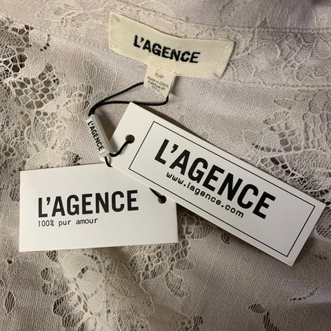 L'AGENCE Size S White Nylon  Cotton Lace Button Up Long Dress