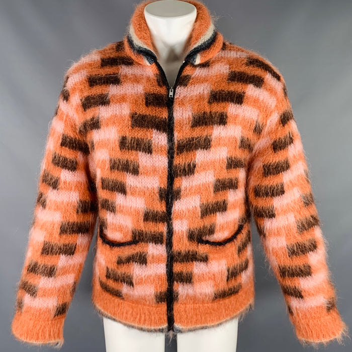 MARNI Size S/M Orange Black Fuzzy Wuzzy Mohair Cardigan Jacket