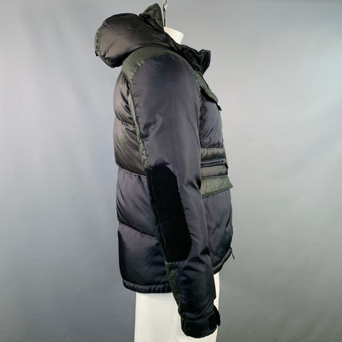 MONCLER Size L Folgore Black Charcoal Color Block Polyester Padded Jacket