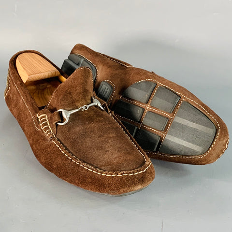 TO BOOT NY Size 10.5 Brown Silver Suede Horsebit Slip On Drivers Loafers