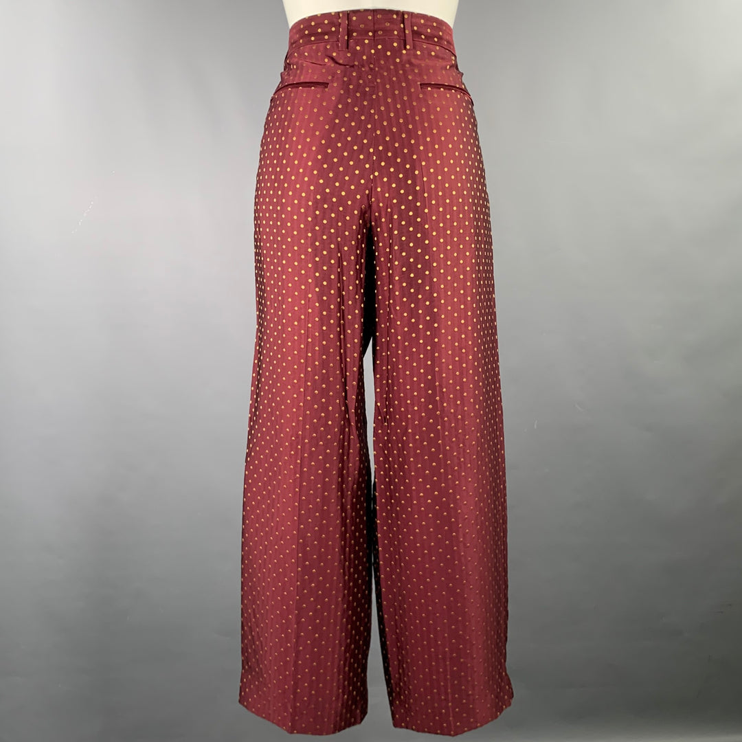 DRIES VAN NOTEN Size 4 Burgundy Gold Viscose Polyester Polka Dot Dress Pants