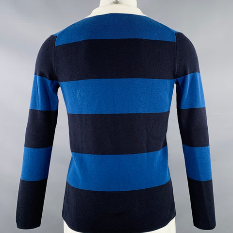 VINCE Size M Navy Black White Stripe Cotton Contrast Collar Polo