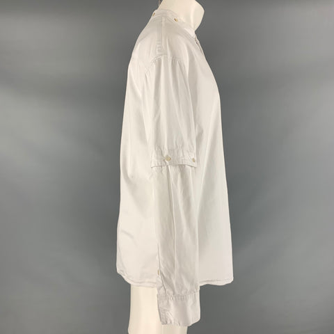 HUSSEIN CHALAYAN Size S White Solid Cotton Nehru Collar Long Sleeve Shirt