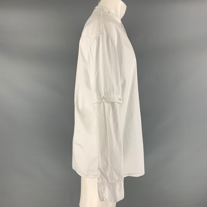 HUSSEIN CHALAYAN Size S White Solid Cotton Nehru Collar Long Sleeve Shirt