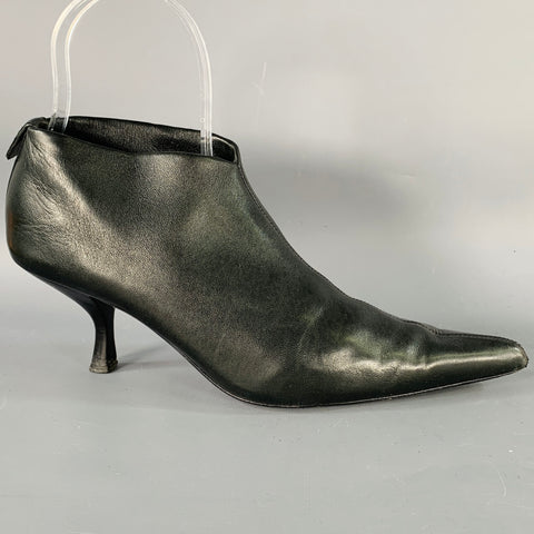 THE ROW Size 7.5 Black Leather Pointed Toe Kitten Heel Ankle Boots
