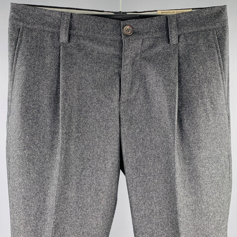 BRUNELLO CUCINELLI Taille 32 Pantalon Habillé Plissé en Laine Gris Anthracite