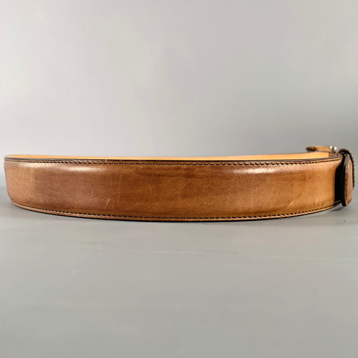 BERGDORF GOODMAN Size 34 Brown Silver Leather Belt