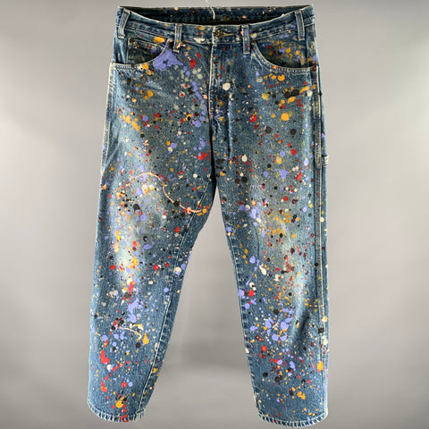 DICKIES Size 32 Blue Splattered Denim Jeans