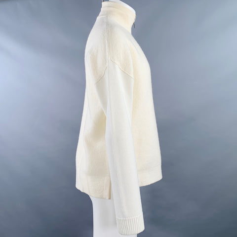 REISS Size S Cream Mixed Materials Wool 1/4 Zip Pullover