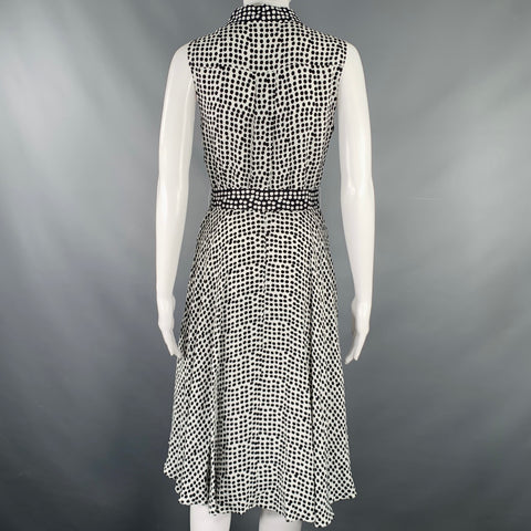 HOBBS LONDON Size 2 White Black Viscose Polka Dot A-Line Dress
