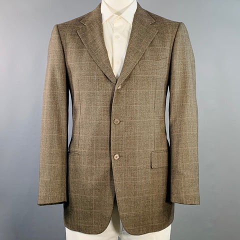 ERMENEGILDO ZEGNA Size 44 Brown Red Blue Plaid Wool Sport Coat