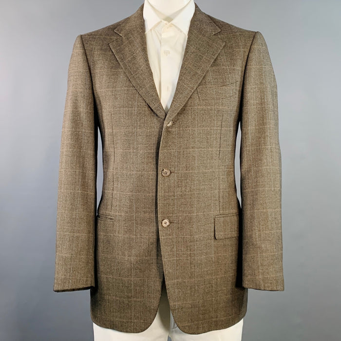 ERMENEGILDO ZEGNA Size 44 Brown Red Blue Plaid Wool Sport Coat