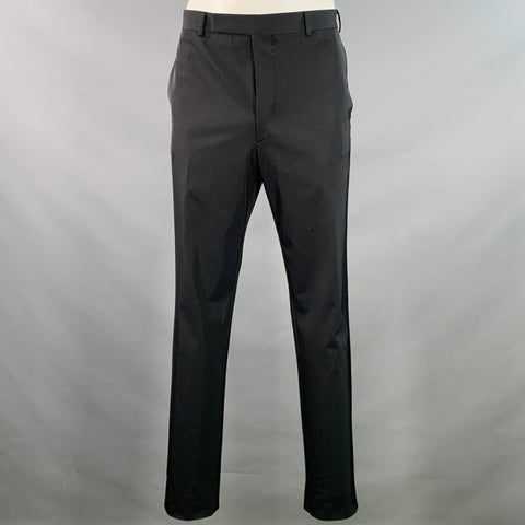 PRADA Size 42 Black Polyester Blend Twill Single Breasted Notch Lapel Suit