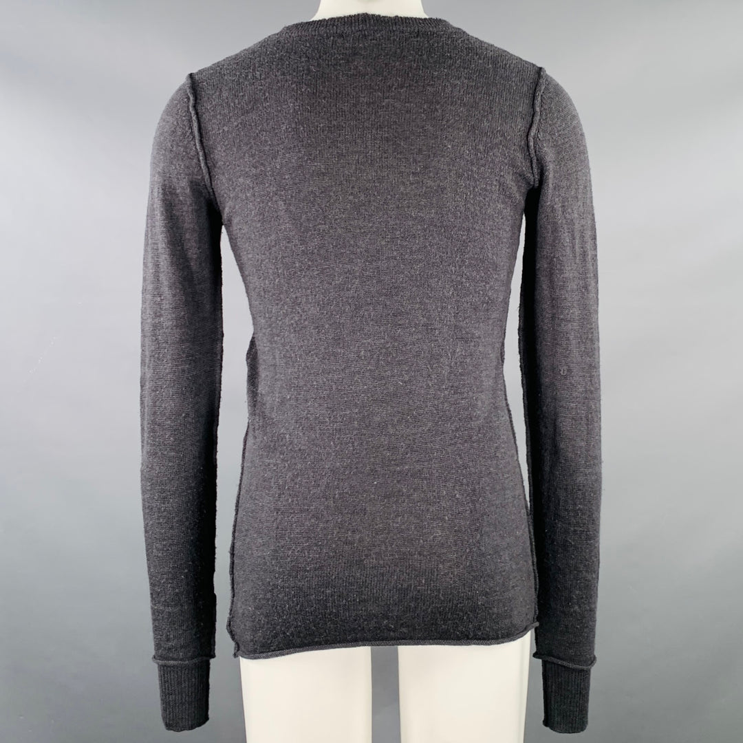 NICE COLLECTIVE Size S Grey Charcoal Knit Merino Wool V-Neck Sweater