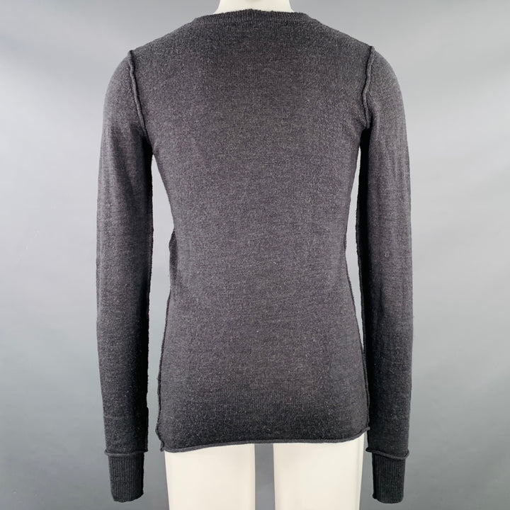 NICE COLLECTIVE Size S Grey Charcoal Knit Merino Wool V-Neck Sweater