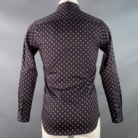 TED BAKER Size XS Fille Navy White Circles Cotton Spread Collar Long Sleeve Shirt