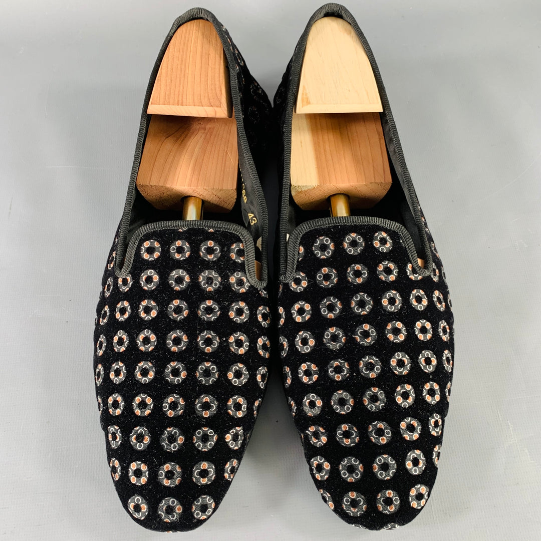 D&G by DOLCE & GABBANA Size 10 Black Orange Circles Velvet Slip On Loafers