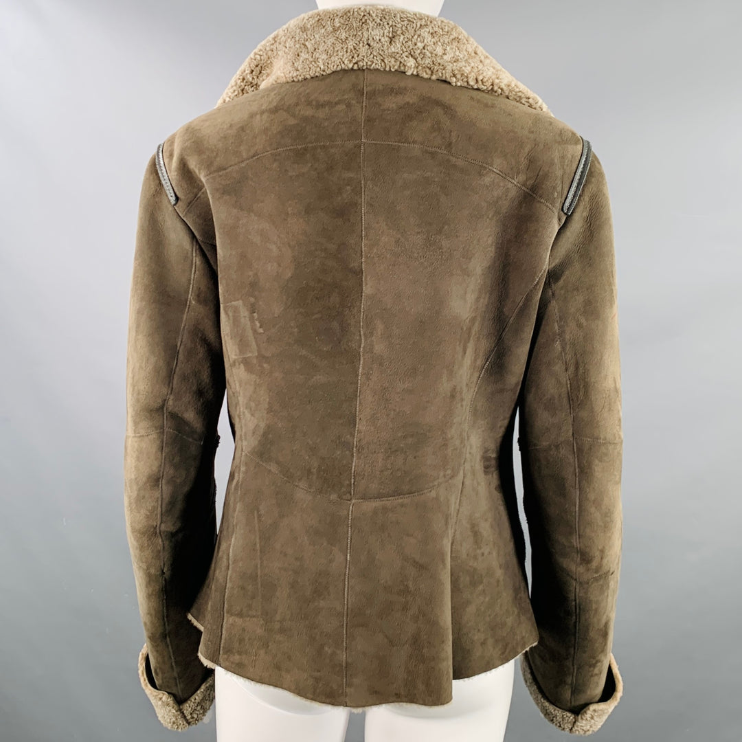 GERARD DAREL Size 2 Grey Taupe Sheepskin Shearling Double Zipper Jacket