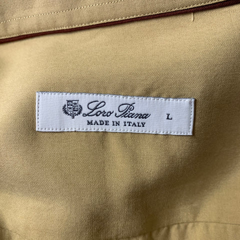 LORO PIANA Size L Camel Silk Spread Collar Long Sleeve Shirt